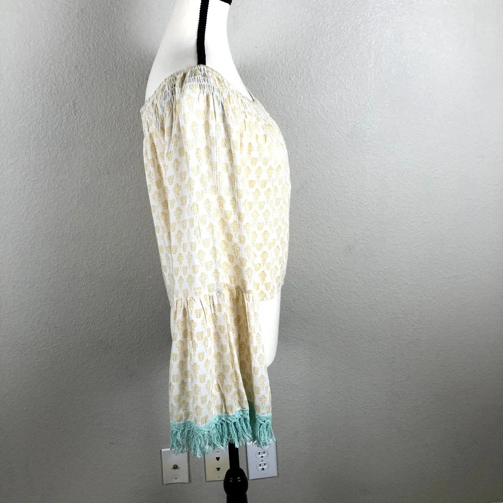 Anthropologie Raga Shirt Womens X Small Yellow Geo Cropped Fringe Bohemian‎ Boho